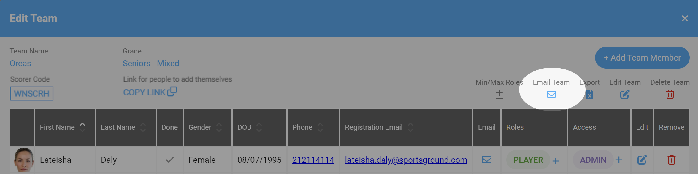 Viewing Team Details - player error identified - email team.png